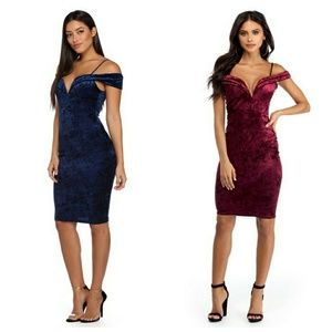 Windsor blue velvet over the shoulder dress